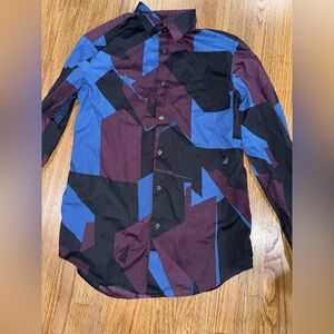 Perry Ellis Black and Blue Abstract Shirt